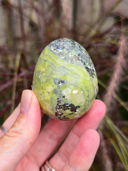 Serpentine egg with pyrite