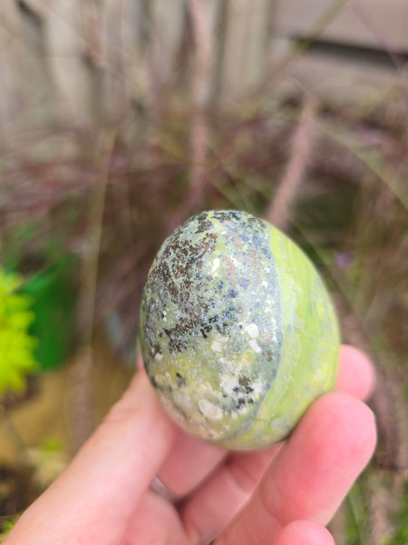 Serpentine egg with pyrite