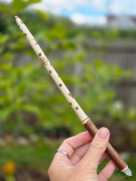 Habd made witches wand with cloudy quartz