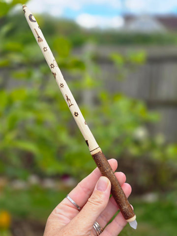 Habd made witches wand with cloudy quartz