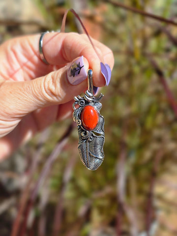 Red Jasper feather pendant